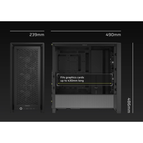 Купить корпус Corsair Frame 4000D RS без блока питания - Midi-Tower с стеклянной панелью, 3 вентилятора и поддержка E-ATX, ATX, mATX, mITX в черном цвете