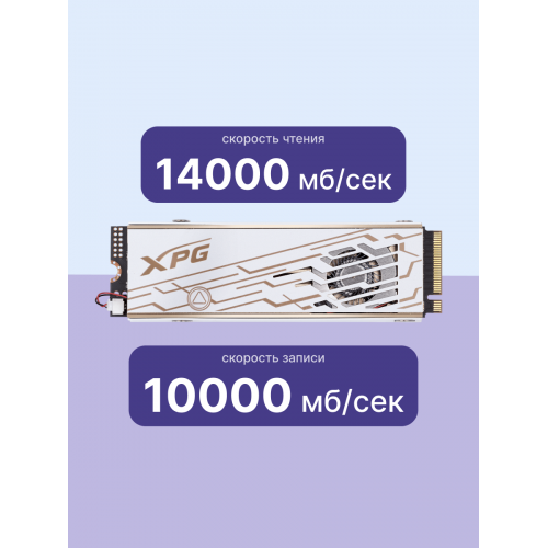 Твердотельный накопитель/ ADATA SSD XPG MARS 980 PRO, 1000GB, M.2(22x80mm), NVMe, PCIe 5.0 x4, 3D NAND, R/W 14000/10000MB/s, IOPs 1 600 000/1 650 000, TBW 740, DWPD 0.4, with Heat Sink (5 лет) ADATA