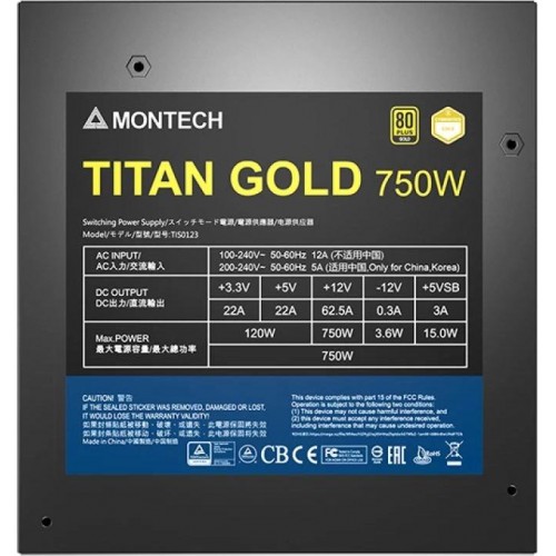 Блок питания Montech ATX 750W TITAN GOLD Gen.5 80+ Gold с APFC и 135мм вентилятором – Высокая производительность для вашего ПК