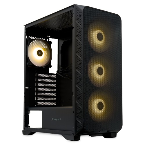 Корпус без блока питания/ Case HSPD M521, Mesh Mid Tower, Black, slide TG, 0.45 SPCC, 4x120mm ARGB (M11-120) ATX, mATX, mITX 160/330/184mm 2x2.5", -, 7xPCI 2xUSB-A 3.0, 1xUSB-A 1.0 390x200x449mm HSPD