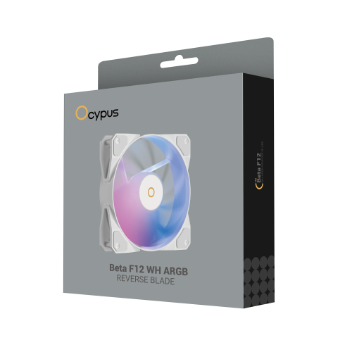 Кулер для корпуса Ocypus Beta F12 WH ARGB Reverse Blade 120mm - 4-pin PWM, 56.5CFM, 29dBA, 1600RPM, Белый