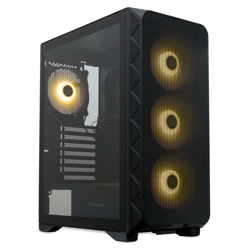 Корпус без блока питания/ Case HSPD M521, Mesh Mid Tower, Black, slide TG, 0.45 SPCC, 4x120mm ARGB (M11-120) ATX, mATX, mITX 160/330/184mm 2x2.5", -, 7xPCI 2xUSB-A 3.0, 1xUSB-A 1.0 390x200x449mm HSPD
