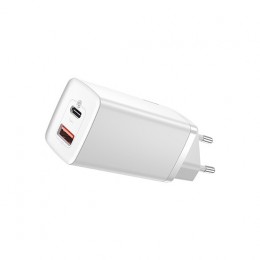 Baseus GaN2 Lite 65W Быстрая Зарядка USB-C и USB-A, Европейская Версия, Белая