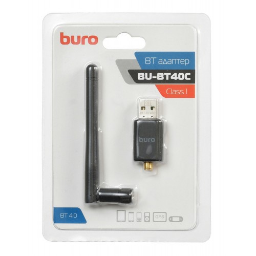 Адаптер USB Buro BU-BT40С Bluetooth 4.0+EDR Class 1 - Дальность до 100м, Черный