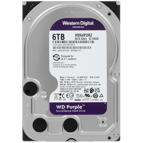 Жесткий диск Western Digital 6Tb SATA-III Surveillance Purple для видеонаблюдения (5400rpm, 256Mb, 3.5 дюйма)